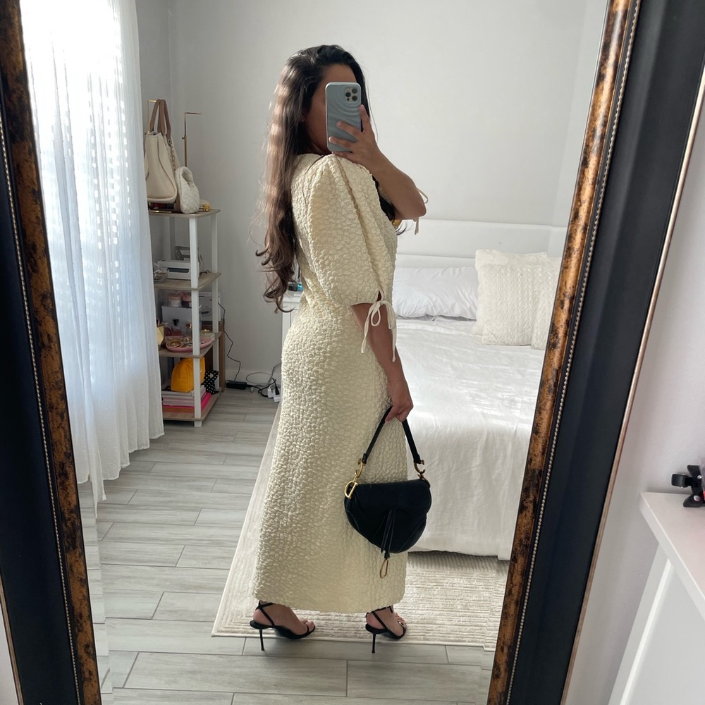 English Factory Cream Textured Puff Sleeve Dress - Picture 4 of 7
